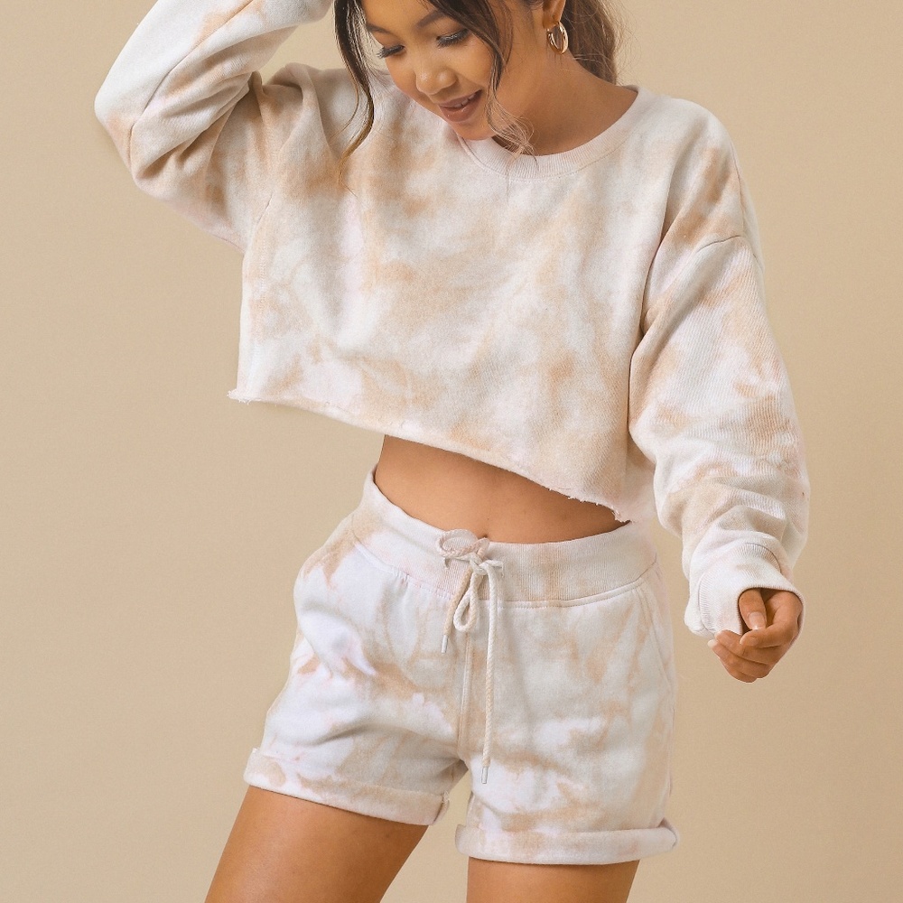 Nude tie dye crop sweatshirt